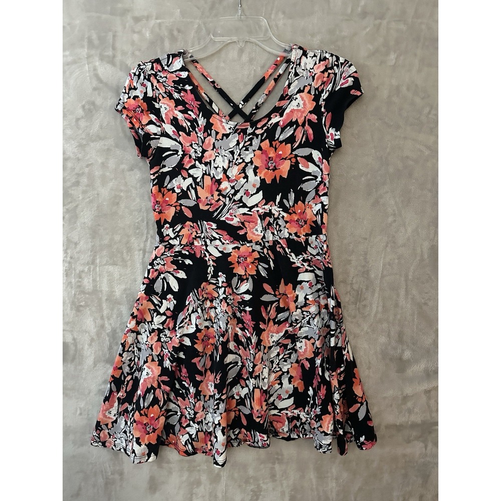 Aeropostale Womens Floral Skater Dress M Floral Stretch Cross Back Fit & Flare